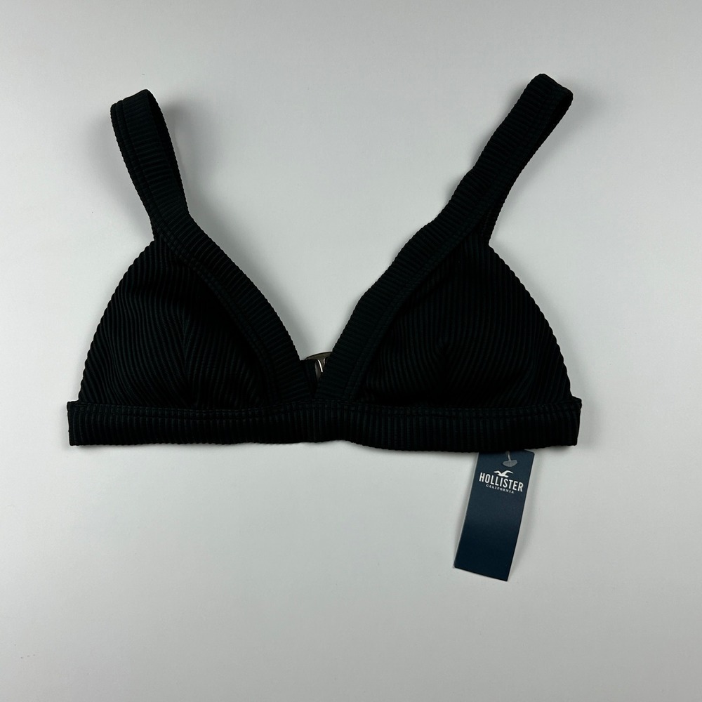 Hollister Women's Swim Black Ribbed Bralette Bikini Top Swimwear Size M NWT